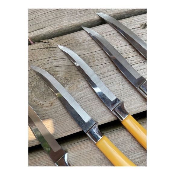 Vintage Bakelight Handle Steak Knife Set x 6 Butterscotch Washington Forge Steel - Picture 14 of 14